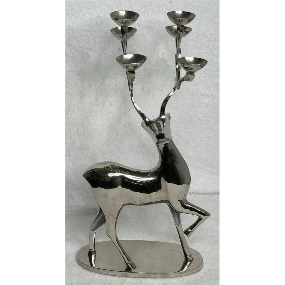 Silver Christmas Reindeer Antler Tea Light Candle Holder Table Centerpiece 16